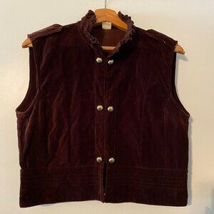 Vintage Y2K Brown Velour Vest With Double Gold Buttons Size Large/XL